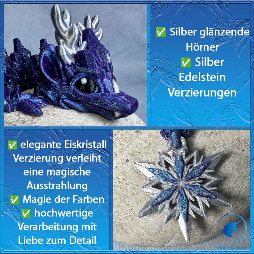 baby Winterdrache in Blau Lila Silber