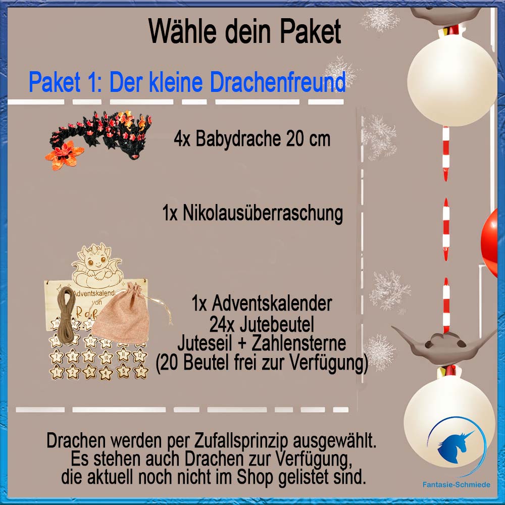 Drachen Adventskalender - Personalisierbar (4 bis 24 Drachen)