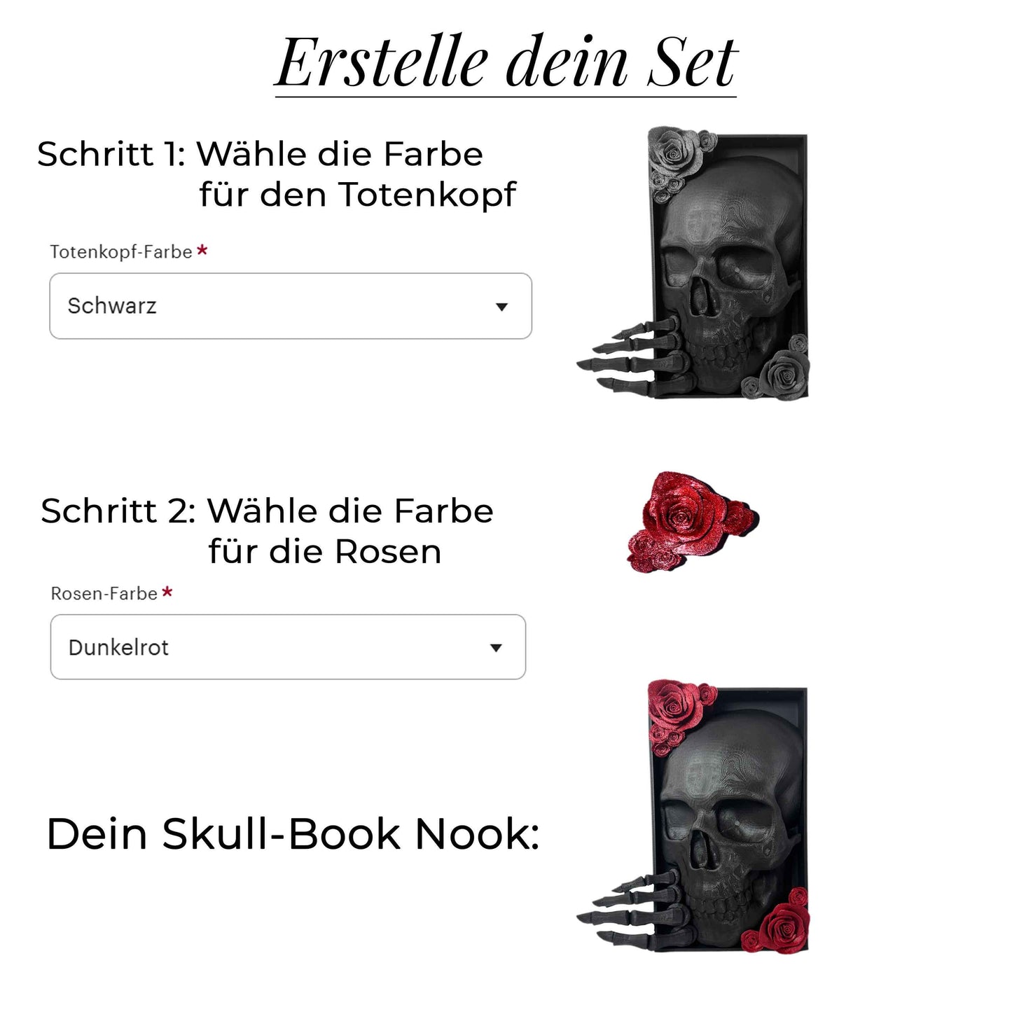 Totenkopf Book Nook mit Rosen