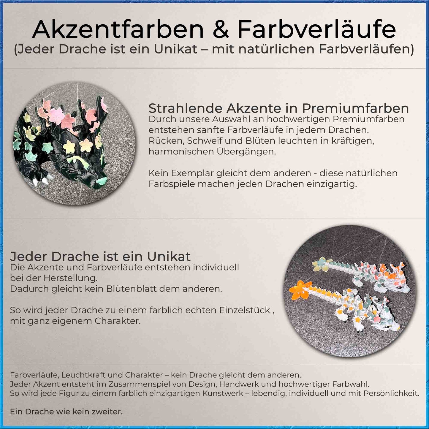 Farbakzente und Farbverläufe vom Kirschblütendrache – jeder Drache ein Unikat mit Premiumfarben