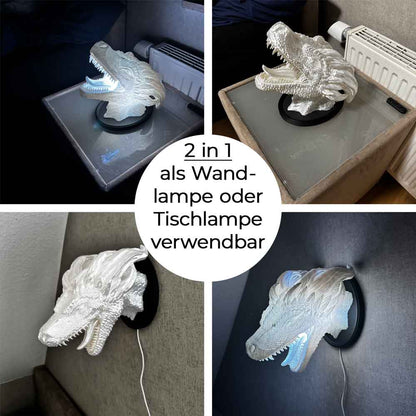 Drachenkopf Lampe, Wandlampe, Tischlampe