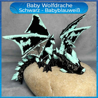 Baby Wolfdrache mit Flügel - Schwarz - Babyblauweiß