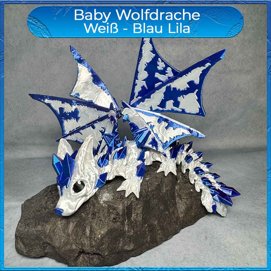 Baby Wolfdrache mit Flügel - Weiß - Blau Lila