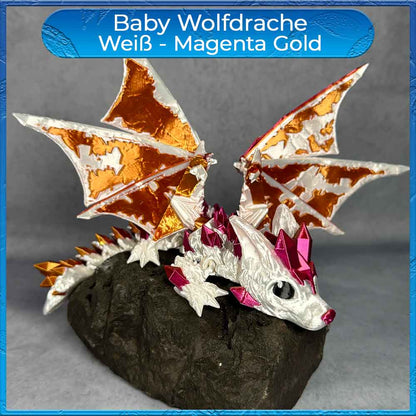 Baby Wolfdrache mit Flügel - Weiß - Magenta Gold