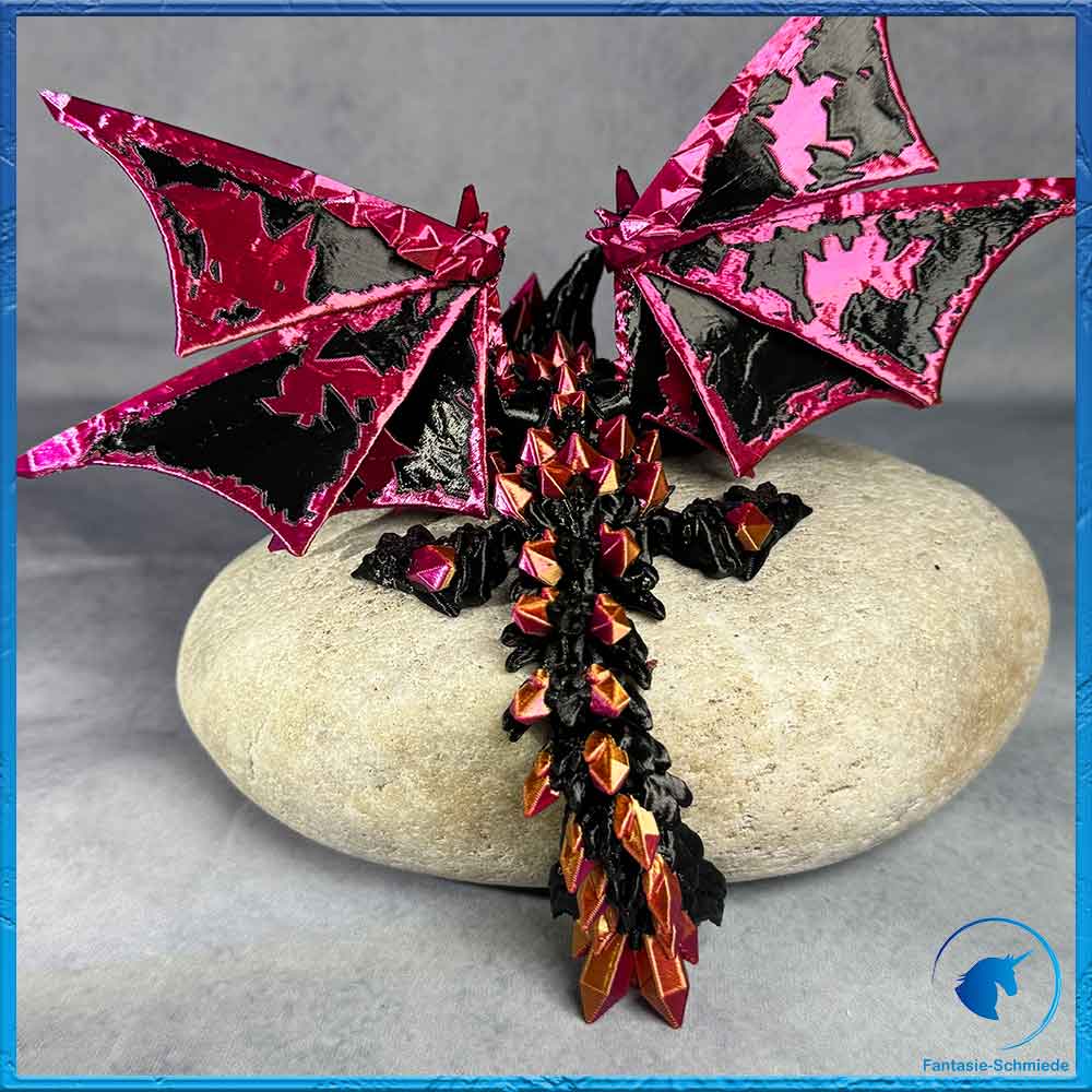 Baby Wolfdrache mit Flügel - Schwarz - Magenta Gold