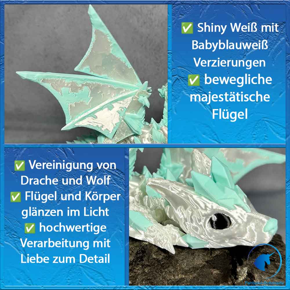 Baby Wolfdrache mit Flügel - Weiß - Babyblauweiß