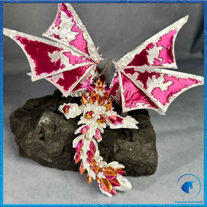 Baby Wolfdrache mit Flügel - Weiß - Magenta Gold