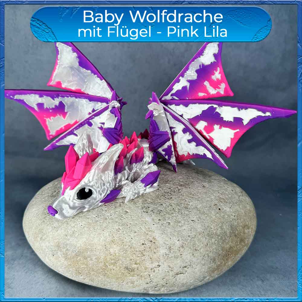 Baby Wolfsdrache mit Flügel - Weiß - Pink Lila