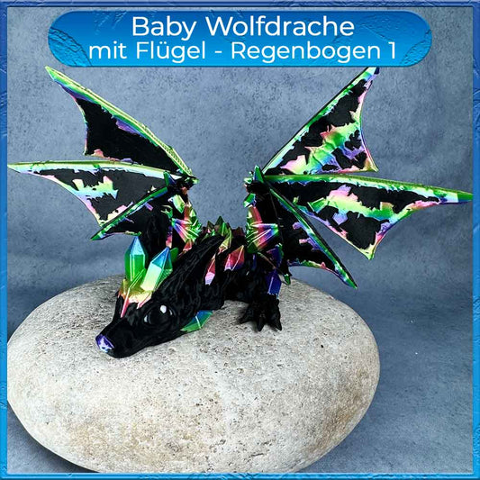 Baby Wolfsdrache mit Flügel - Schwarz - Regenbogen 1