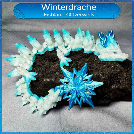 Winterdrache - Eisblau/Glitzerweiß