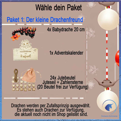 Drachen Familien Adventskalender - bis zu 6 Namen Personalisierbar (befüllt mit 4 bis 24 Drachen)