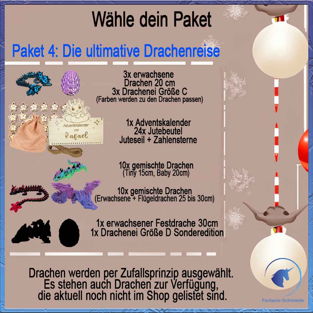 Drachen Adventskalender - Personalisierbar (4 bis 24 Drachen)