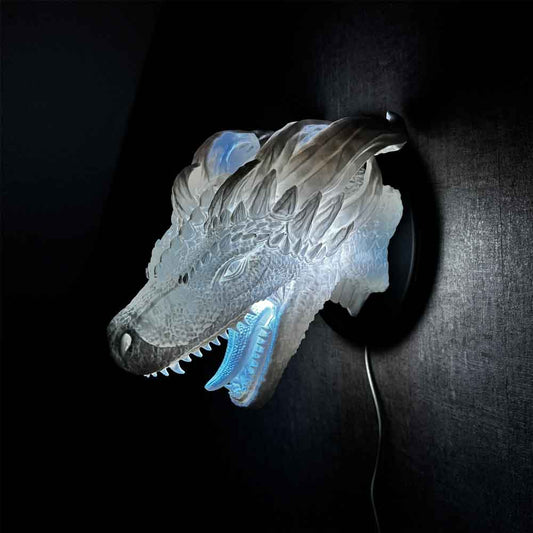 Drachenkopf Lampe, Wandlampe, Tischlampe