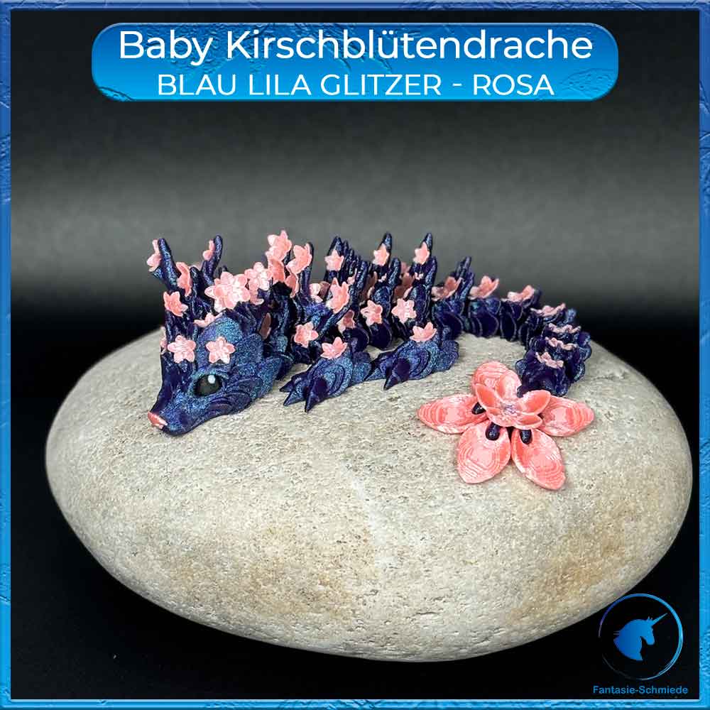 Kirschblütendrache Baby - Blau Lila mix (Glitzer) - Rosa