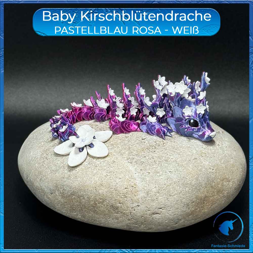 Kirschblütendrache Baby - Pastellblau Rosa - Weiß