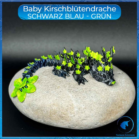 Kirschblütendrache Baby - Schwarz Blau - Neongrün