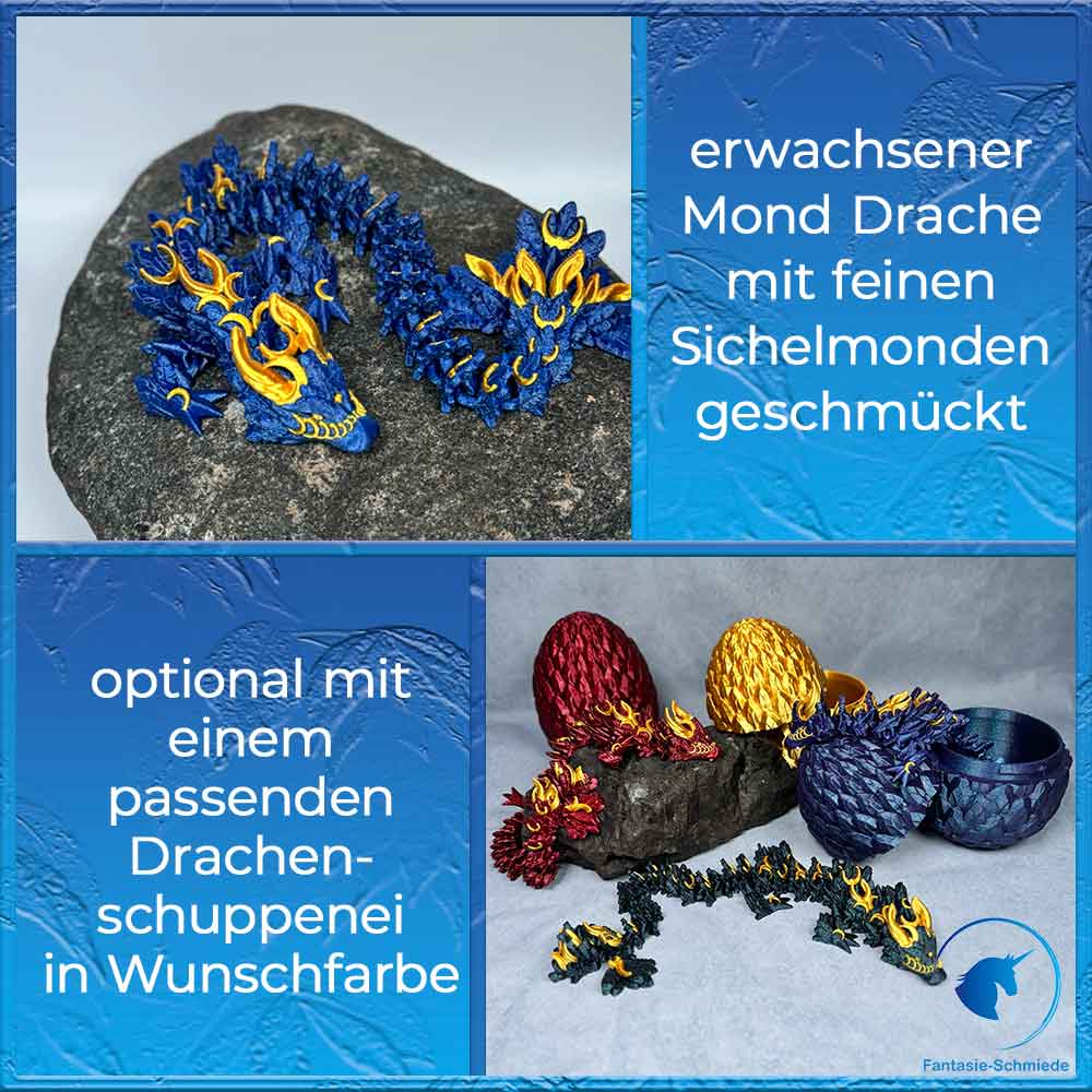 Mond Drache Erwachsen - Blau/Gold