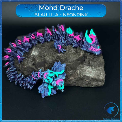 Mond Drache Erwachsen - Blau Lila/Neonpink/Türkis