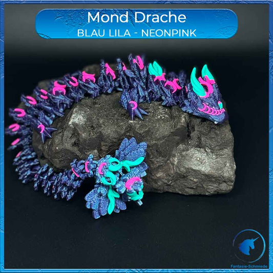 Mond Drache Erwachsen - Blau Lila/Neonpink/Türkis