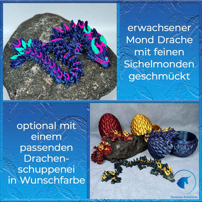 Mond Drache Erwachsen - Blau Lila/Neonpink/Türkis