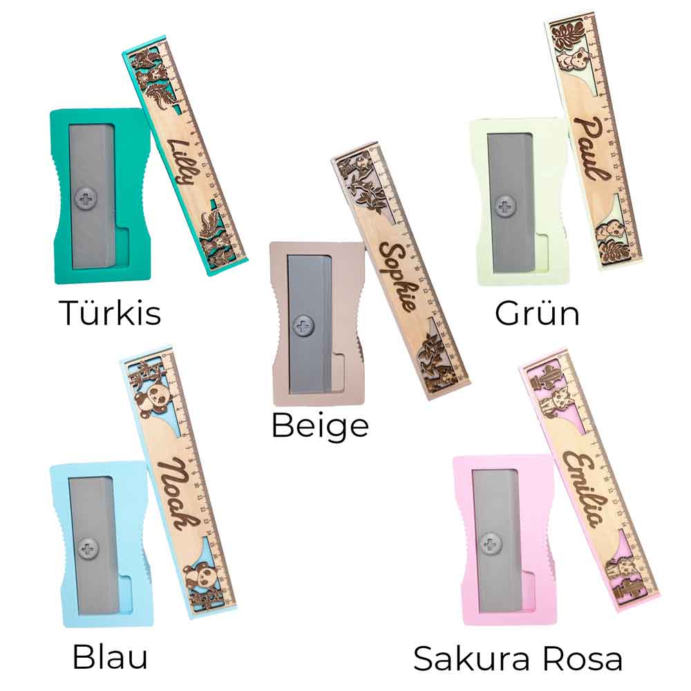 Einschulungs-Set mit personalisiertem Lineal, 3D-Stiftehalter, Gummi Drache & Drachenei