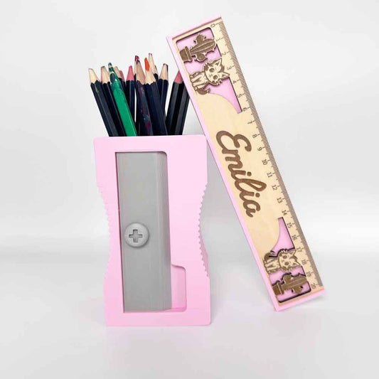 Einschulungs-Set mit personalisiertem Lineal, 3D-Stiftehalter, Gummi Drache & Drachenei