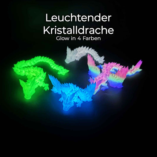 3D gedruckter Drache – beweglicher gelenkiger Kristalldrache mit Glow in the Dark Effekt | Fidget ASMR | optional mit Ei | Geschenk Idee