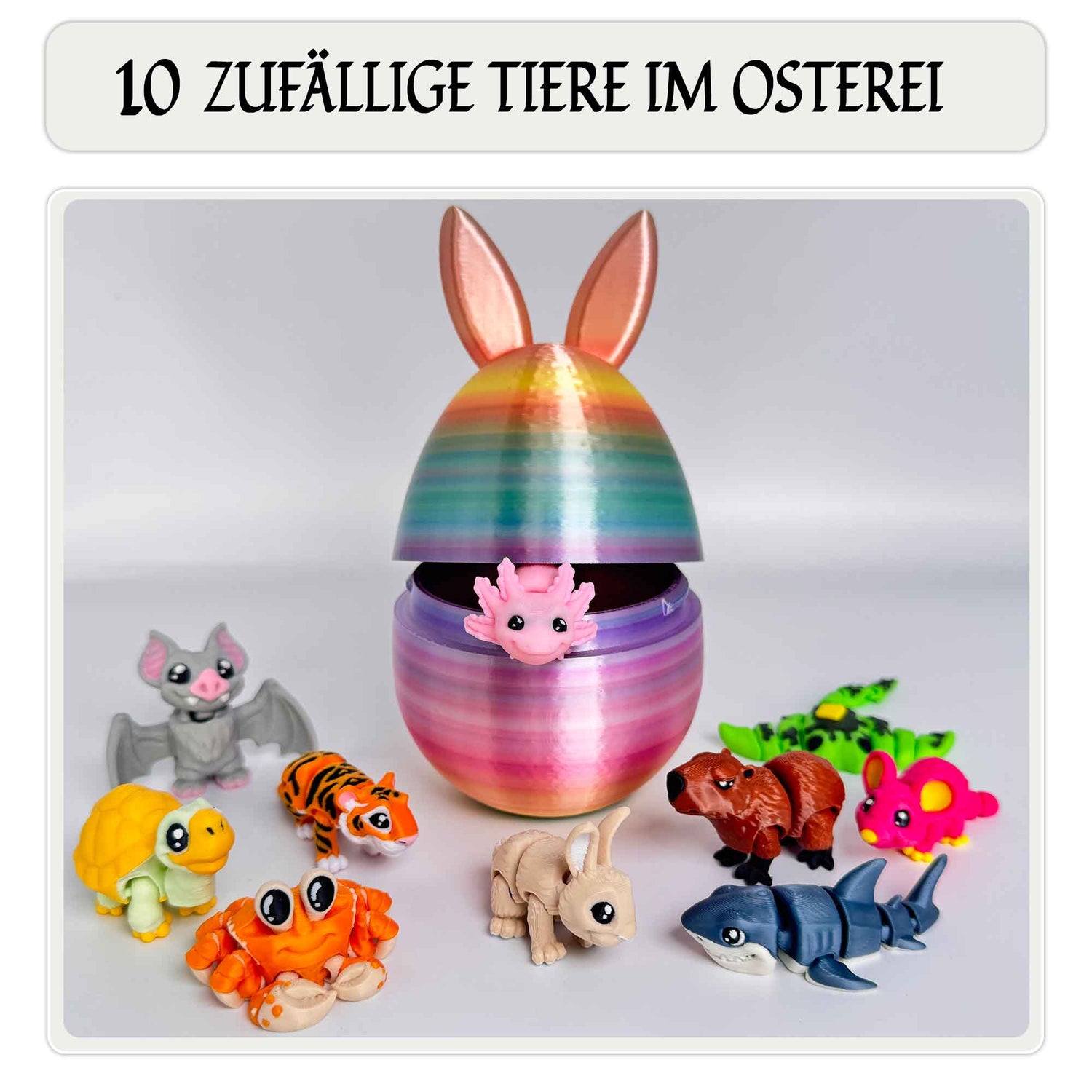Großes Osterei mit 10 zufälligen 3D Mini Tieren als Hauptbild