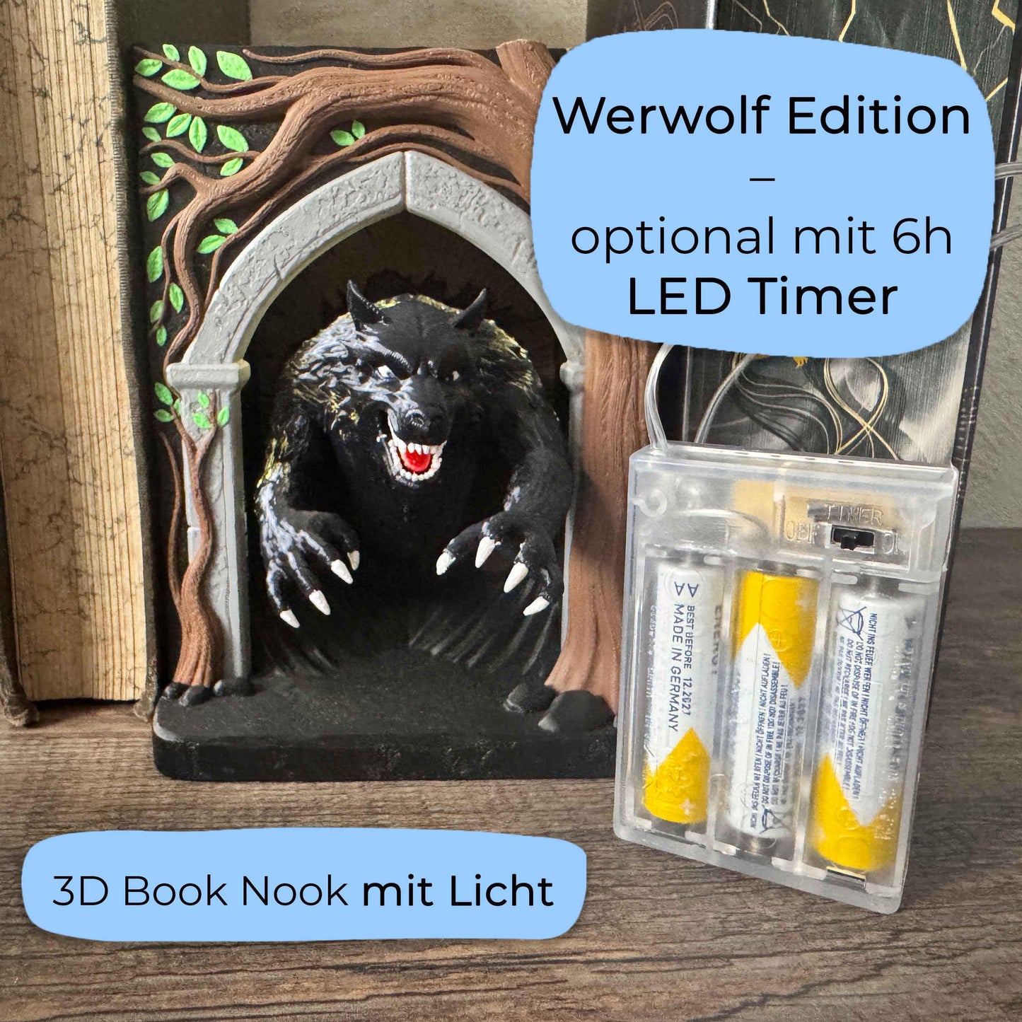 Werwolf Book Nook mit LED - 3D gedruckte Bücherregal - Deko