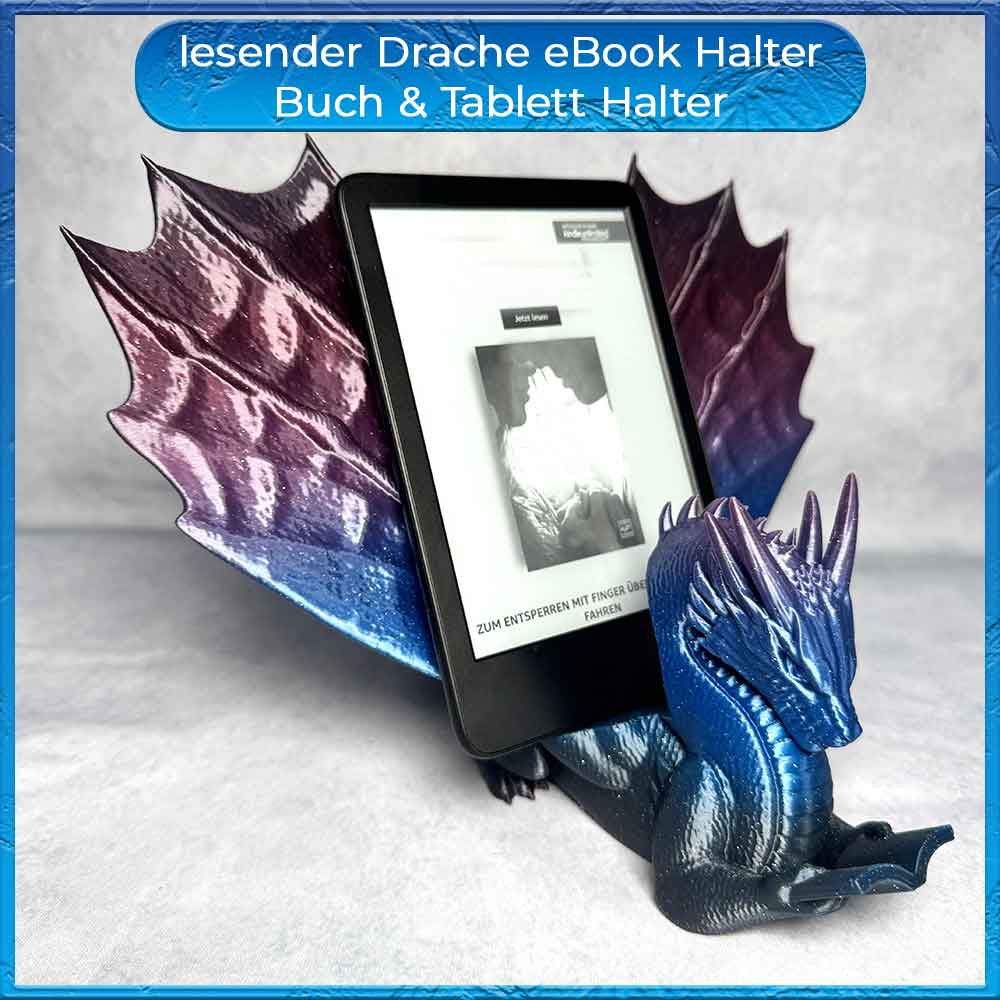 lesender Drache eBook Tablett & Buch Halter