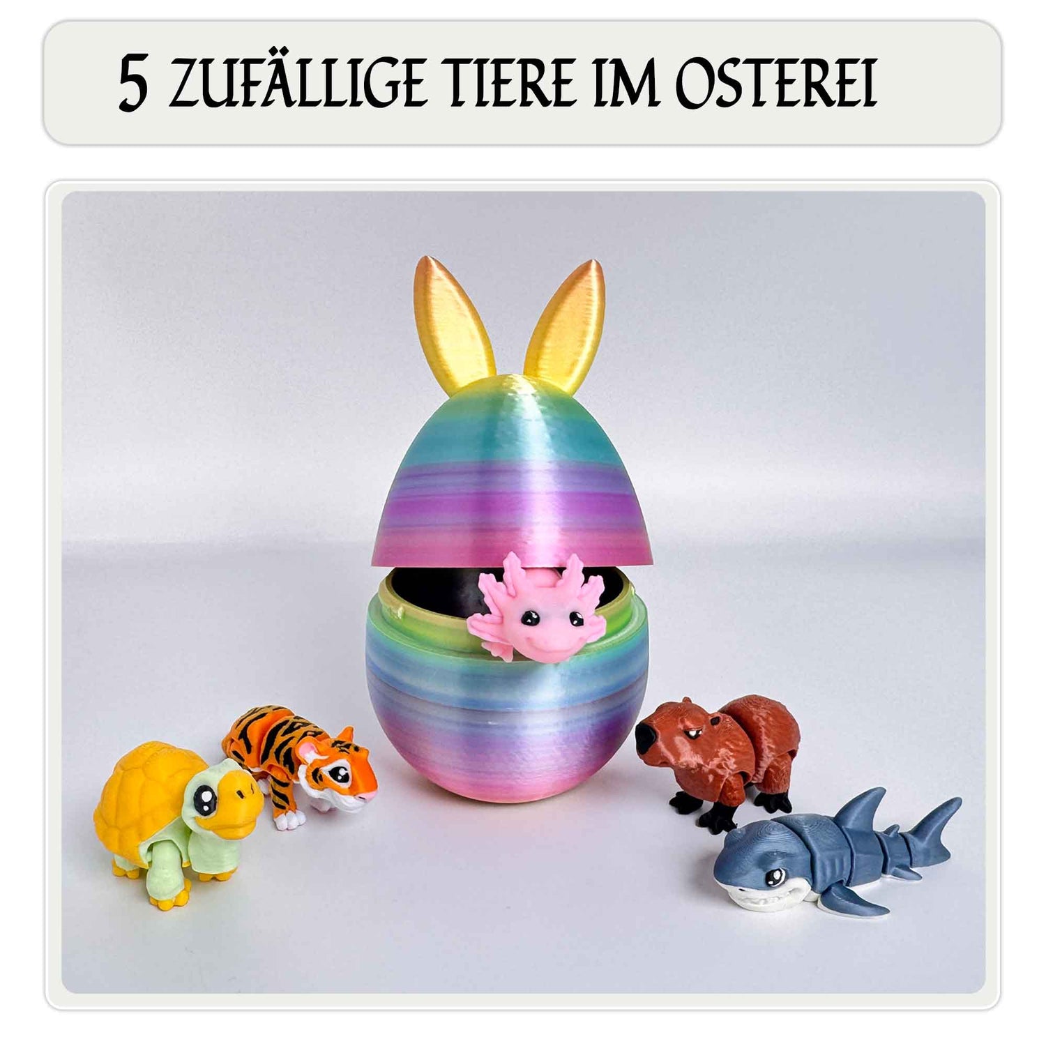 Mittleres Osterei mit 5 zufälligen 3D Mini Tieren als Hauptbild